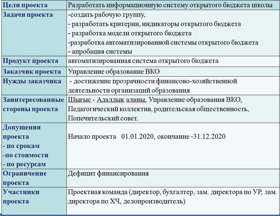 Устав проекта готовый пример