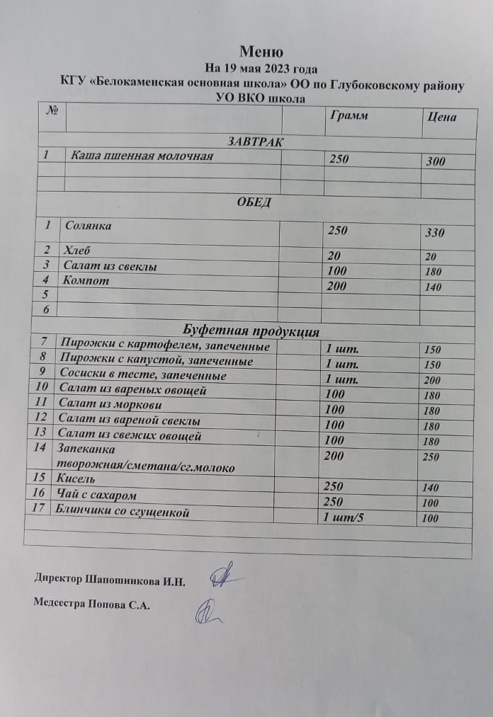 меню 19 мая