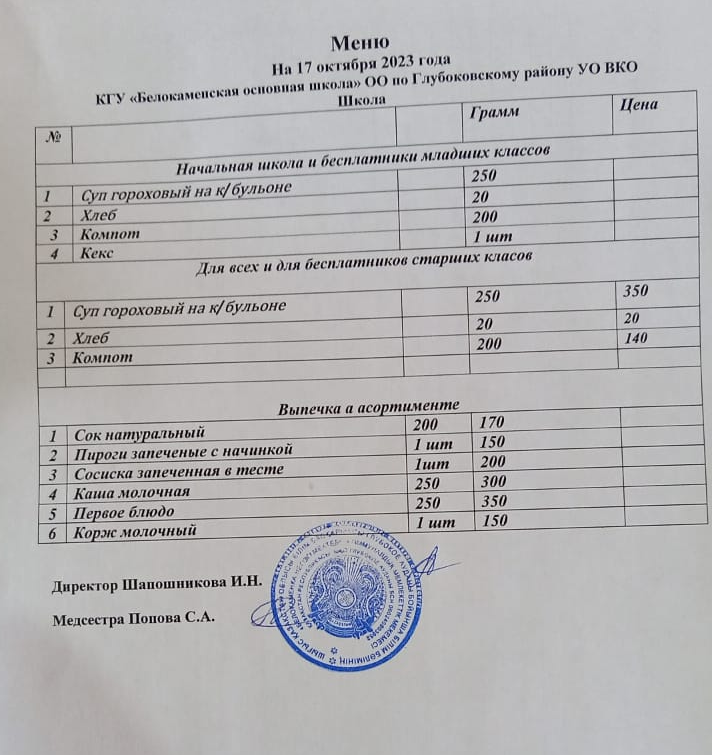 Меню 17 октября 2023 г